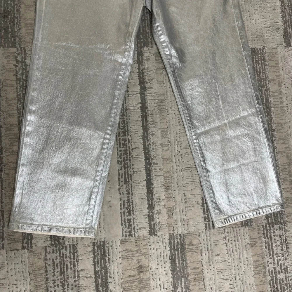 NEW Lucky Brand 90s Loose High Rise Crop Metallic Silver‎ Stretch Jeans 6/28